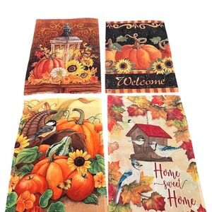 Susan Winget Autumn Garden Flags Set of 4 Pumpkin Sunflower Thanksgiving harvest